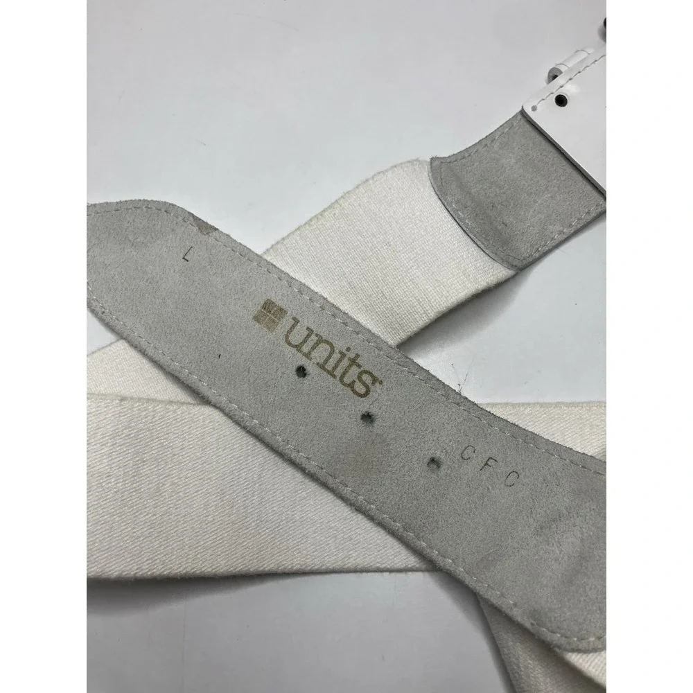 Coastal Cowgirl White Faux Leather Stretchy Belt L Chunky Gold Filagree Buckle